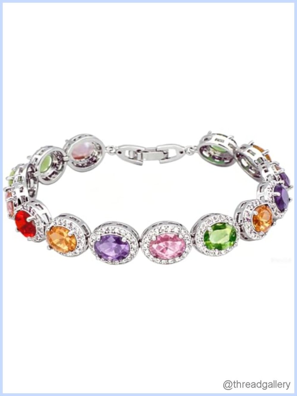 Sterling Silver Oval Gemstone Tennis Bracelet Adjustable 7-8 Inch